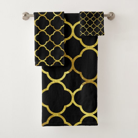 Zwart gouden gouden Quatrefoliepatronen Elegant Bad Handdoek (Insitu)