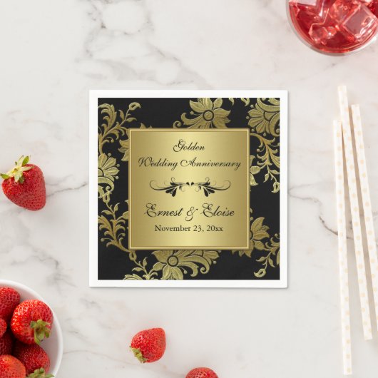 Zwart, Gouden Gouden Trouwen Jubileum servetten (Insitu)
