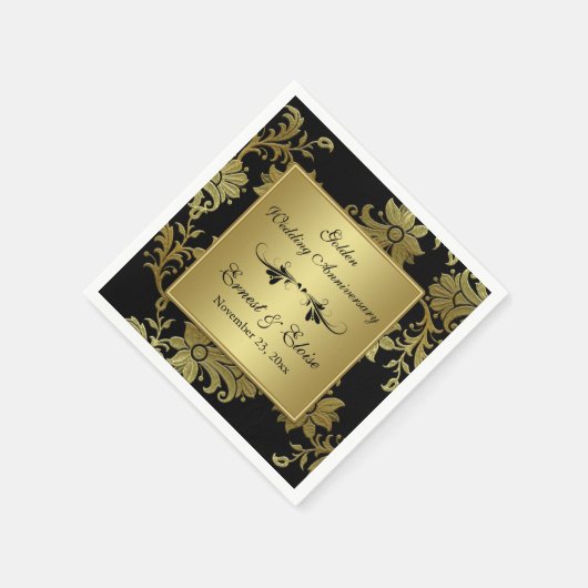 Zwart, Gouden Gouden Trouwen Jubileum servetten (Hoek)