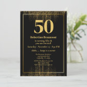 Zwart Gouden Grens Glitter Modern 50ste Verjaardag Kaart (Staand voorkant)