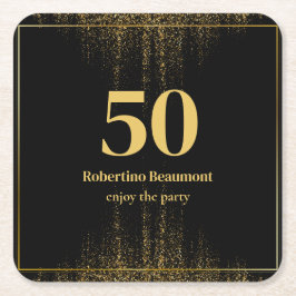 Zwart Gouden Grens Glitter Modern 50ste Verjaardag Kartonnen Onderzetters