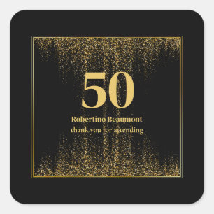 Zwart Gouden Grens Glitter Modern 50ste Verjaardag Vierkante Sticker