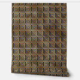 Zwart-gouden Grieks sleutelpatroon Behang