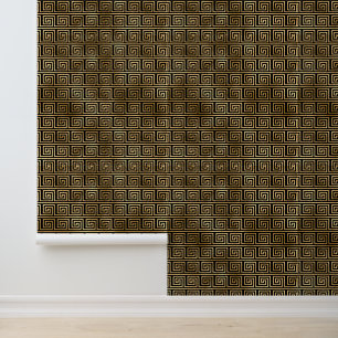 Zwart-gouden Grieks sleutelpatroon Behang