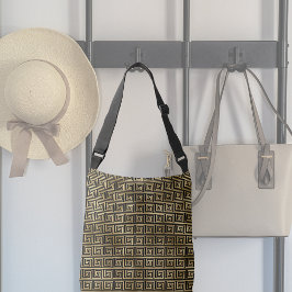 Zwart-gouden Grieks sleutelpatroon   Crossbody Tas