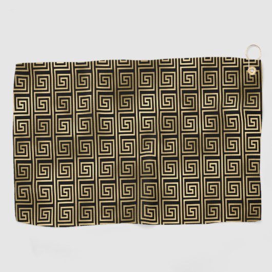 Zwart-gouden Grieks sleutelpatroon Golfhanddoek (Horizontaal)