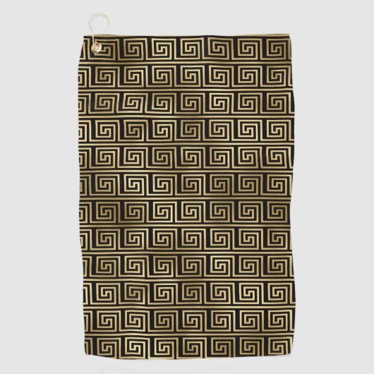 Zwart-gouden Grieks sleutelpatroon Golfhanddoek (Voorkant)