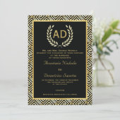 Zwart, gouden Griekse sleutel en laurierkrans brui Kaart (Staand voorkant)