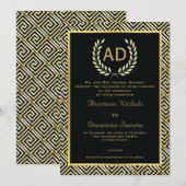 Zwart, gouden Griekse sleutel en laurierkrans brui Kaart (Voorkant / Achterkant)