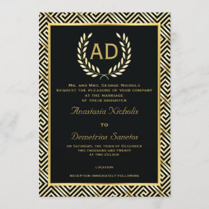 Zwart, gouden Griekse sleutel en laurierkrans brui Kaart