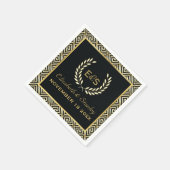 Zwart, gouden Griekse sleutel en laurierkrans brui Servet (Hoek)