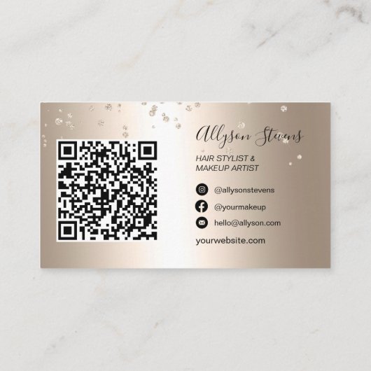 Zwart gouden haar make-up foto initiaal qr code visitekaartje (Achterkant)