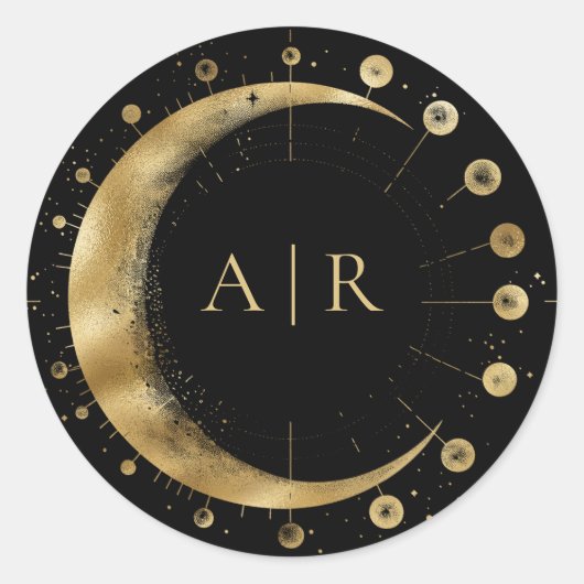 Zwart Gouden Halve Maan Bruiloft Envelop Afdichtin Ronde Sticker (Voorkant)