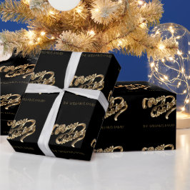 Zwart-gouden handschrift, prettige kerst cadeaupapier