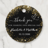 Zwart gouden hart bruiloft dank u bedankjes labels (Voorkant)
