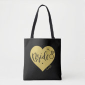 Zwart gouden hart en op het script gepersonaliseer tote bag (Voorkant)