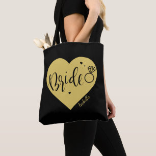 Zwart gouden hart en op het script gepersonaliseer tote bag