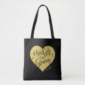 Zwart gouden hart en scriptmoeder van de bruidegom tote bag (Voorkant)