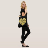 Zwart gouden hart en scriptmoeder van de bruidegom tote bag (Op model)