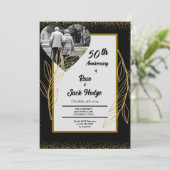 Zwart gouden harten foto 50e bruiloft Jubileum Kaart (Staand voorkant)
