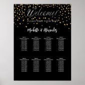 Zwart gouden harten moderne bruiloft 9 zitplaatsen poster (Voorkant)