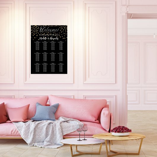 Zwart gouden harten moderne bruiloft zitgrafiek poster