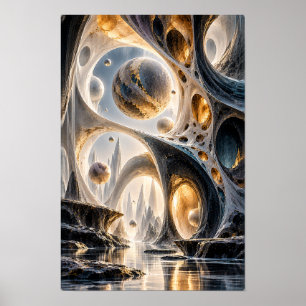 Zwart Gouden Hemellichamen Surrealistische Wandkun Poster