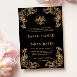 Zwart Gouden Hoek Islamitische Moslim Bruiloft Kaart