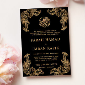 Zwart Gouden Hoek Islamitische Moslim Bruiloft Kaart