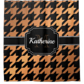 Zwart-gouden houndstooth douchegordijn (Voorkant)