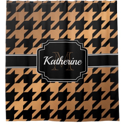 Zwart-gouden houndstooth douchegordijn (Voorkant)