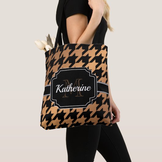 Zwart-gouden houndstooth tote bag (Dichtbij)