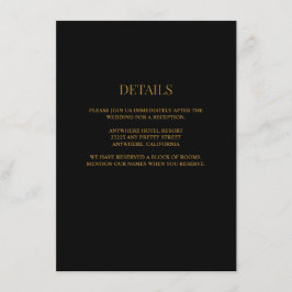 Zwart/Gouden Huwelijksdetails Informatiekaartje
