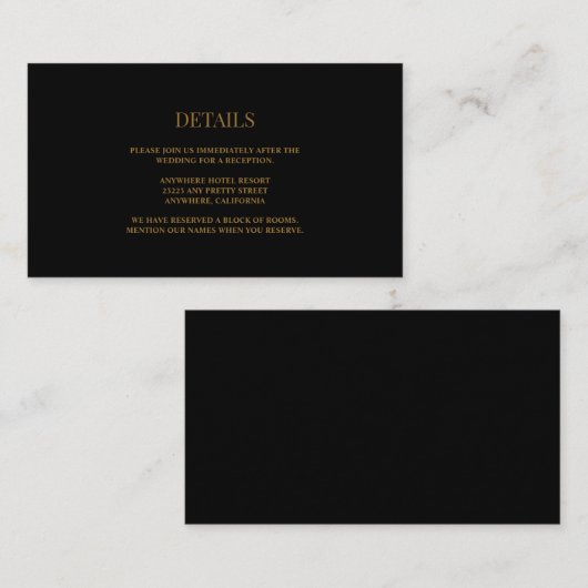 Zwart/Gouden Huwelijksdetails Informatiekaartje (Voorkant / Achterkant)