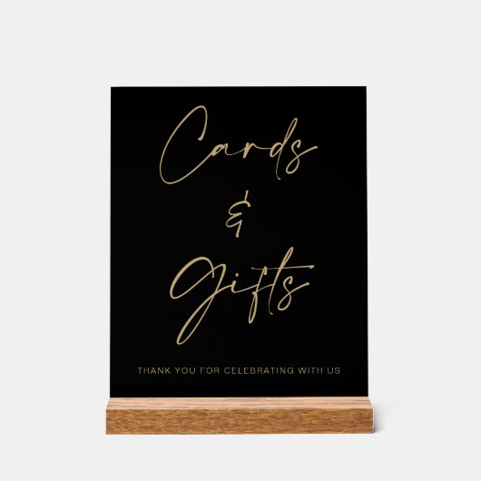Zwart Gouden Huwelijkskaarten en Giftentafel Acryl Bord (Voorkant)