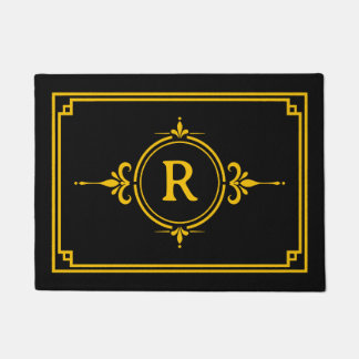 Zwart Gouden Initiële Monogram Deurmat