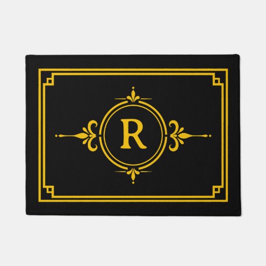 Zwart Gouden Initiële Monogram Deurmat (Voorkant)