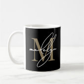 Zwart Gouden Initiële Naam Monogram Koffiemok (Links)