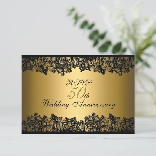Zwart & Gouden Kant 50e Jubileum RSVP (Staand voorkant)
