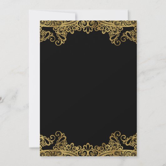 Zwart-gouden kant Elegant Quinceañera Party Kaart (Achterkant)