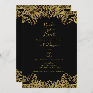 Zwart-gouden kant Elegant Wedding Kaart