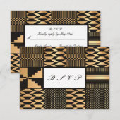 Zwart - Gouden Kente (wit) RSVP Kaartje (Voorkant / Achterkant)