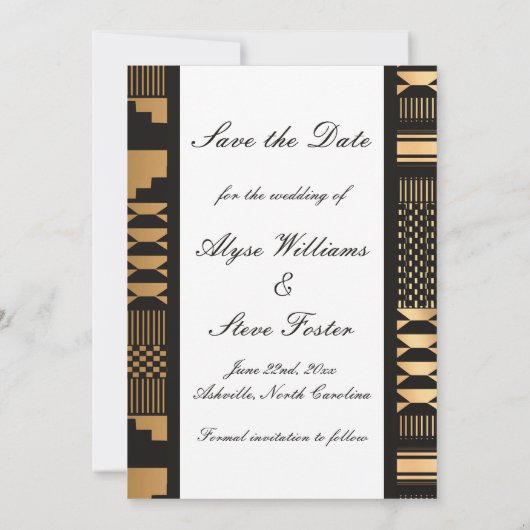 Zwart - Gouden Kente (wit) Save The Date (Achterkant)