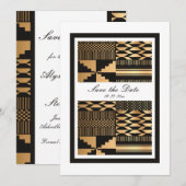 Zwart - Gouden Kente (wit) Save The Date (Voorkant / Achterkant)