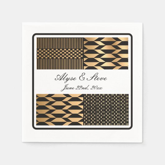 Zwart - Gouden Kente (Wit)  Servet (Voorkant)