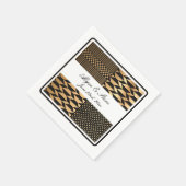 Zwart - Gouden Kente (Wit)  Servet (Hoek)