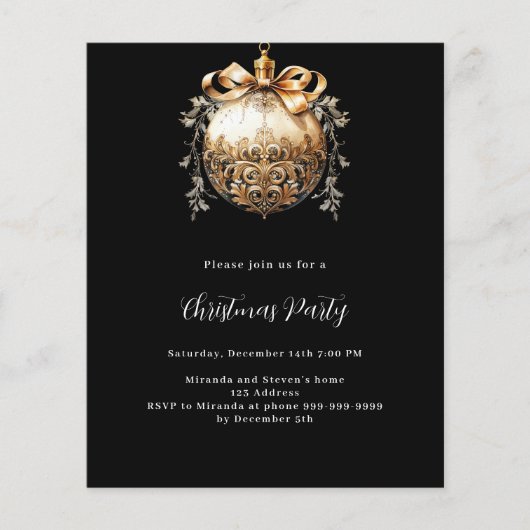 Zwart gouden kerstbal vintage kerstfeest (Voorkant)