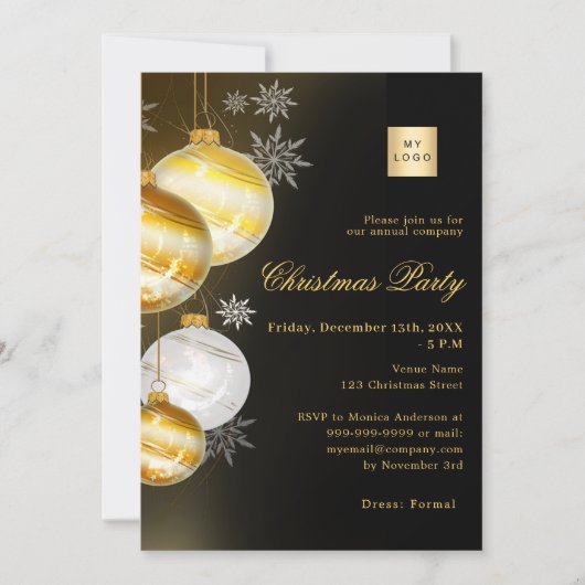 Zwart gouden kerstballen bedrijf logo Christmas Pa Kaart (Voorkant)