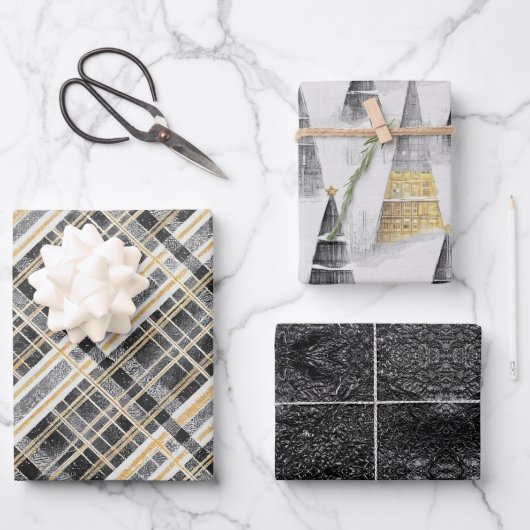 Zwart Gouden Kerstmispatronen #2#8#32 ID1009 Inpakpapier Vel (Voorkant)