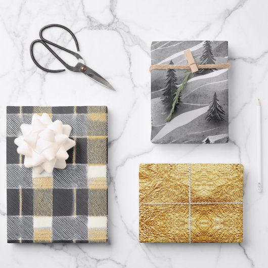 Zwart Gouden Kerstmispatronen #7#10#33 ID1009 Inpakpapier Vel (Voorkant)